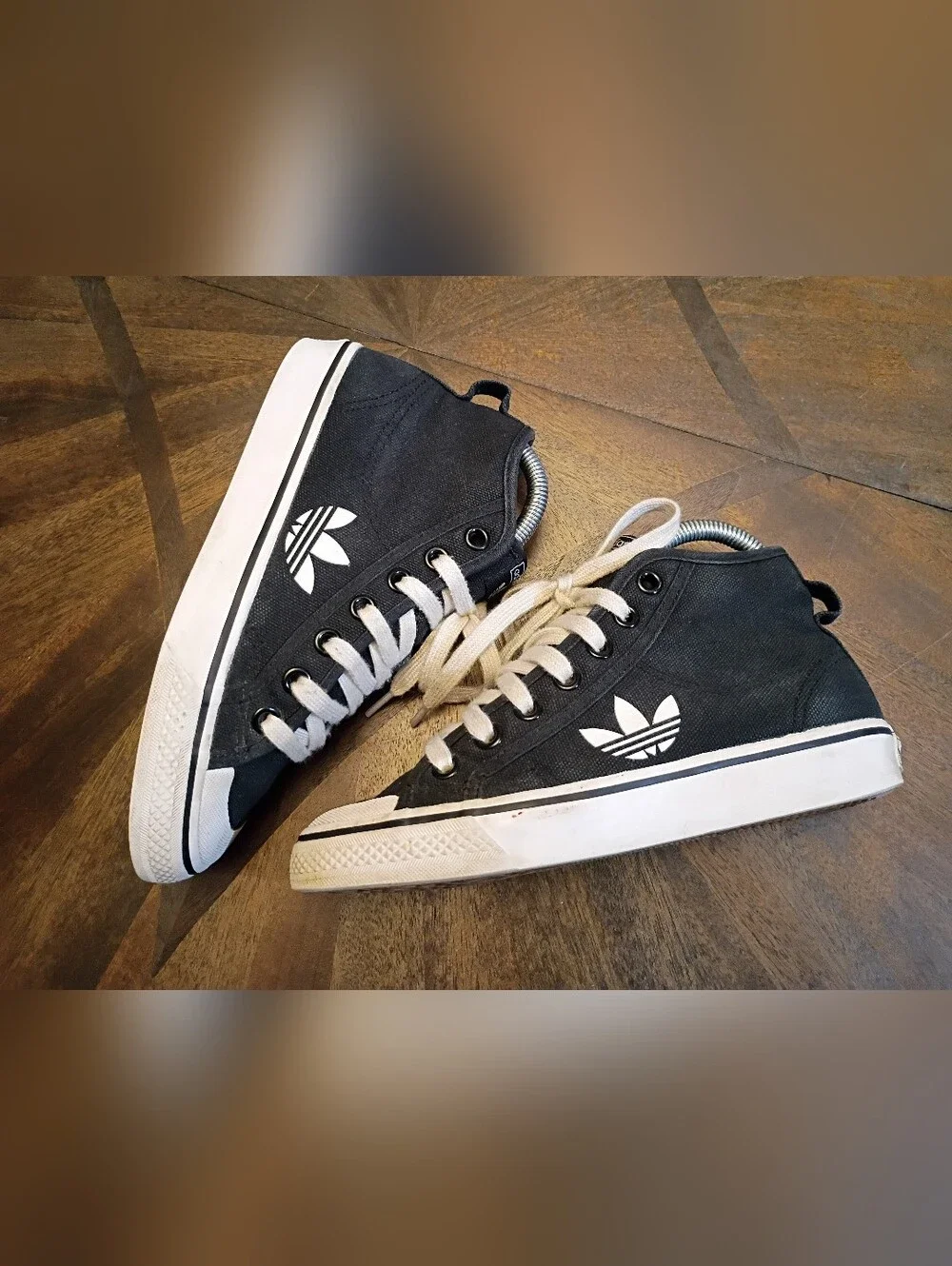Adidas Originals Nizza Hi Kids Youth 4.5Y Black White Canvas High Top Sneakers